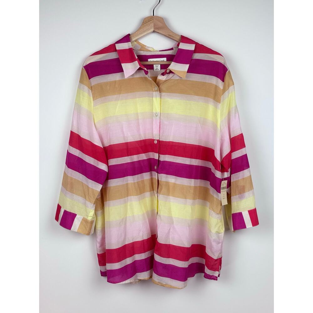 🌸 Coldwater Creek Cotton Silk Striped Blouse | 2X (20-22) | Multicolor | NWT